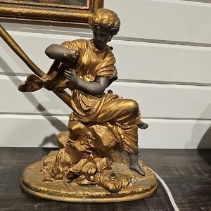 Heavy Antique Gold Gilded Cast Iron Statue Turned Lamp Missing Hand